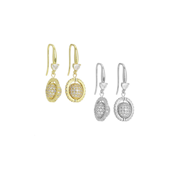 Gold Silver CZ Heart Planet Dangle Earrings, Sku#A211