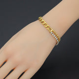 Stainless Steel Gold Cuban Link Chain CZ Ball chain Adjustable Bracelet, Sku#BXG22