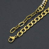 Stainless Steel Gold Cuban Link Chain CZ Ball chain Adjustable Bracelet, Sku#BXG22