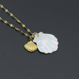 Mother of Pearl Shell Pendant Gold Dainty Link Adjustable Necklace , Sku#BXG17