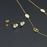 Mother of Pearl Oval Gold Link Adjustable Necklace Earring set, Sku#BXG14