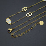 Mother of Pearl Oval Gold Link Adjustable Necklace Earring set, Sku#BXG14