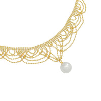 Dainty Gold ball Chain Fancy necklace with Pearl pendant, Sku#ZX208