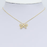 Clear CZ Gold Silver Bowknot Charm Pendant, Sku#A314