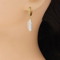 Gold Pearl Pendant Dangle Earrings, Sku#EF581