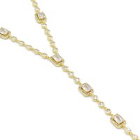 Square CZ Link Chain Long Y Shape Lariat Style Necklace, Sku#A152