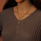 Square CZ Link Chain Long Y Shape Lariat Style Necklace, Sku#A152