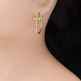 Clear CZ Gold Cross Hoop Earrings, Sku#LD523