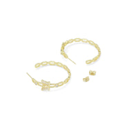 Clear CZ Gold Butterfly Chain Link Hoop Earrings, Sku#LD524