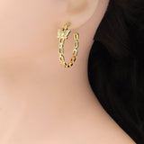 Clear CZ Gold Butterfly Chain Link Hoop Earrings, Sku#LD524