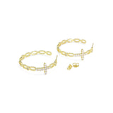 Clear CZ Gold Cross Chain Link Hoop Earrings, Sku#LD525