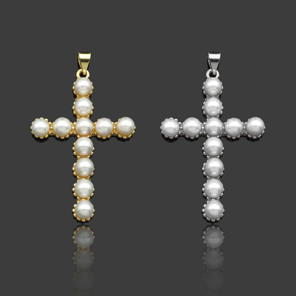 Mother of Pearl Cross Shape Pendant/Charm,18K Gold MOP Charm, 27x40mm, Sku#LD30