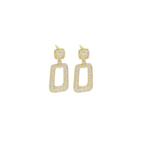 Fully CZ Pave Gold Rectangle Dangle Earrings, Sku#LD521