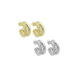 Gold Silver Two Lines Huggie Earrings, Sku#LD567