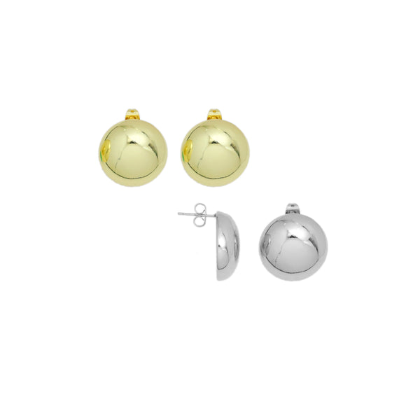 Plain Gold Silver Half Ball Stud Earrings, Sku#LD572