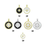 White Mother of Pearl Black Enamel Flower heart Star Heart Pendant,Sku#LK1252
