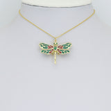 Colorful Enamel Dragonfly Shape Pendant,18K Gold Filled Fuchsia CZ Micro Pave Dragonfly Charm, Necklace Bracelet Charm Pendant, Sku#LK573