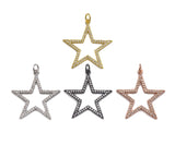 Gold Five Point Star Shape Pendant,  Frame Star Charm, Pave Star Pendant, Gold plated, 27mm, Sku#LK81