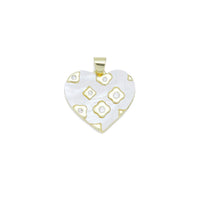 CZ Pave Flower On Mother of Pearl Heart Charm Pendant, Sku#LK954