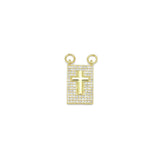 Gold Clear CZ Cross On Rectangle Charm Pendant, Sku#LK988