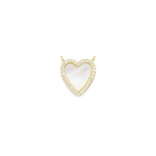 Gold CZ Mother of Pearl CZ Heart Connector Charm, Sku#LX456