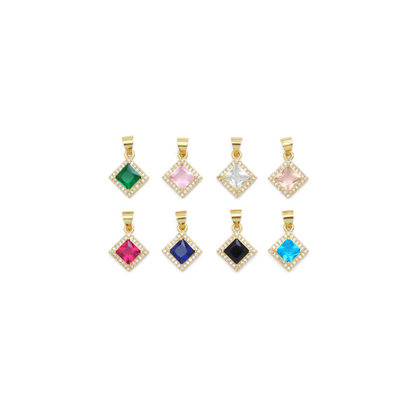 Gold Diamond Shape Colorful Crystal Stone Charm, Sku#LX463