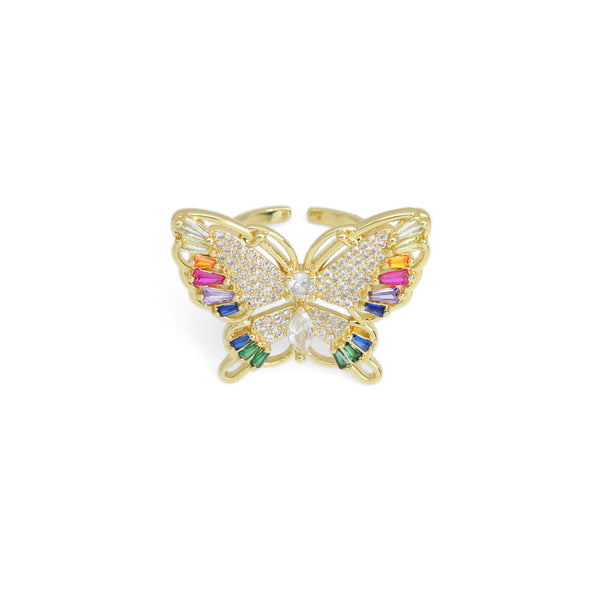 Colorful CZ Butterfly Statement Adjustable Ring, Sku#LX543