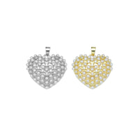 CZ Pave Gold Silver Pearl Heart Charm Pendant, Sku#LX594
