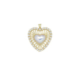 Large CZ Pave Pearl Heart  Pendant, Sku#LX626