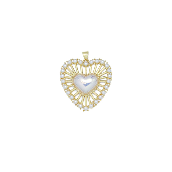 Large CZ Pave Pearl Heart  Pendant, Sku#LX626