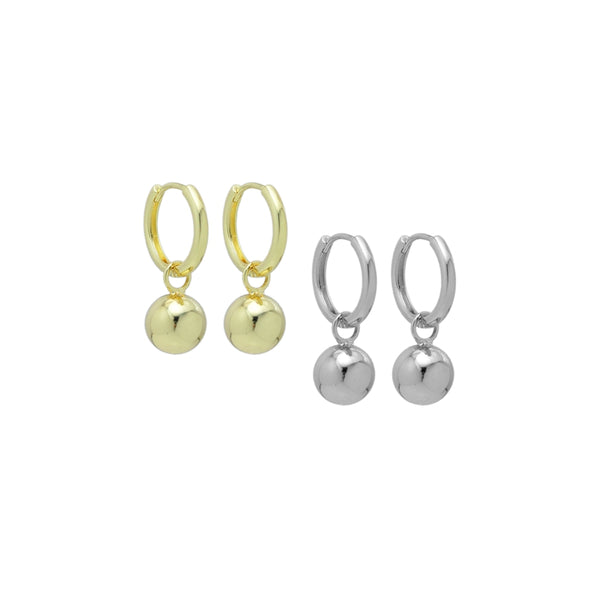 Silver Gold Dangle Ball Hoop Earrings, Sku#LX635