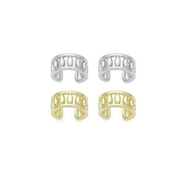 Gold Silver Beaded Ball Earring Cuff, Sku#LX716