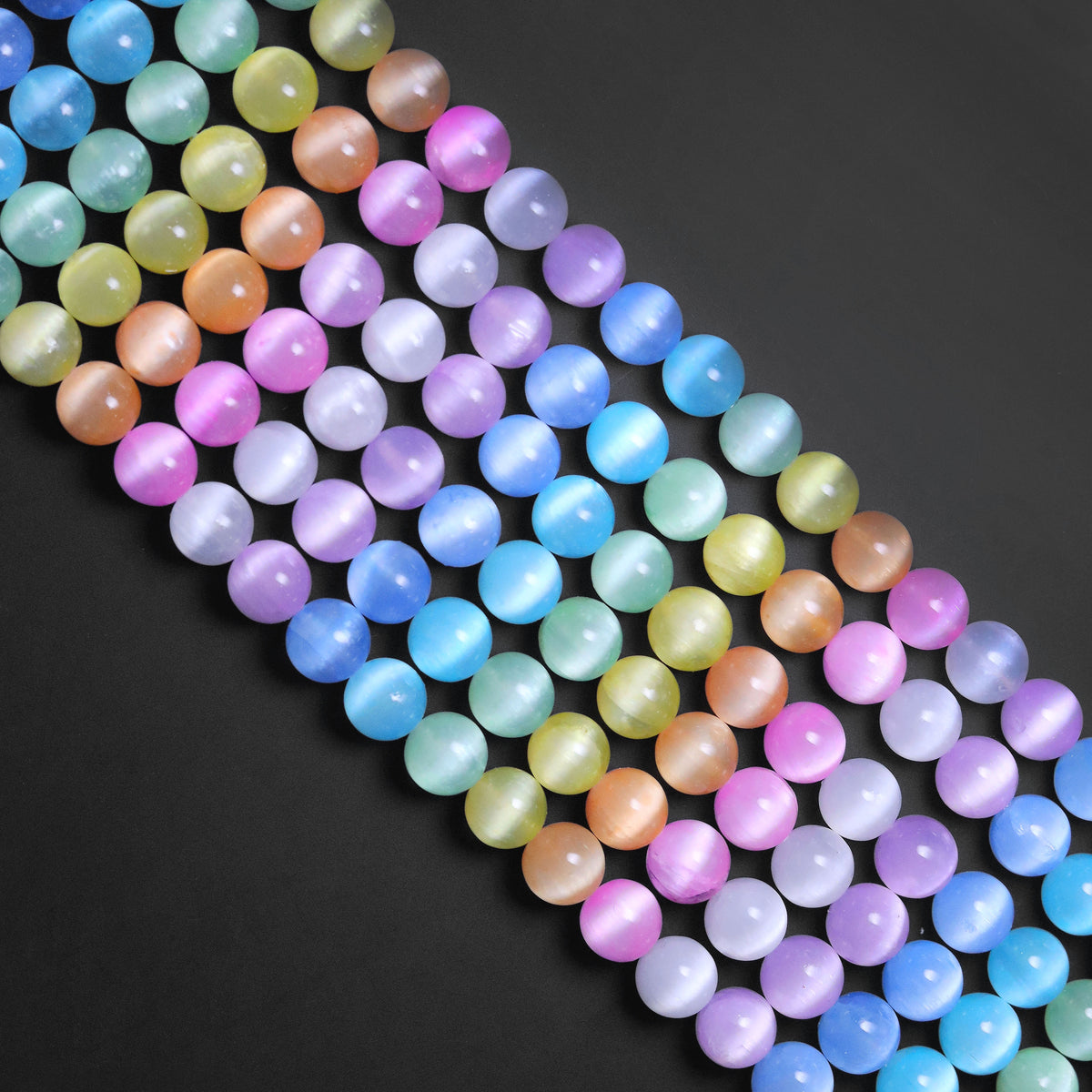 Multicolor Selenite Round Smooth Beads, SkuU1781 Bestbeads&Beyond