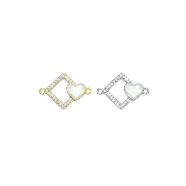Clear CZ Heart Rhombus Diamond Connector Charm, Sku#WL1