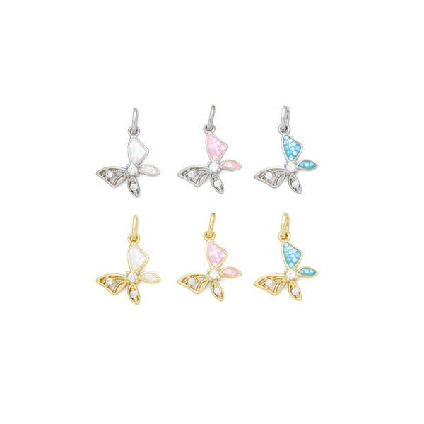 CZ Pave Mother of Pearl Inlay Butterfly Charm Pendant, Sku#WL8