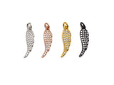 Rhidium CZ Micro Pave Angel Wing Pendant/Charm, Antique Silver Color Wing, Cubic Zirconia Pendant Charm, 6x23mm,sku#X116