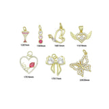 Colorful CZ Gold Heart Butterfly Bowknot Charm Pendant, Sku#Y1052