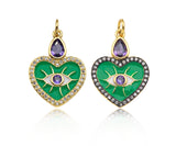 Whtie Evil Eye with Purple CZ On Green Enamel Heart Shape Pendant,CZ Micro Pave Enamel Pendant,Enamel Jewelry,23x17mm,Sku#Y422