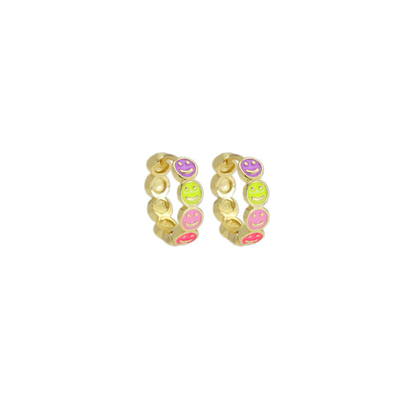 Colorful Enamel Smiley Face Hoop Earrings, Sku#Y911
