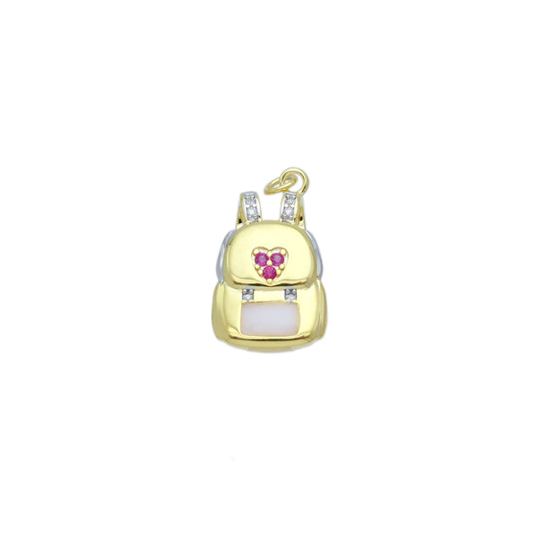 Fuchsia CZ Cute Heart Lock Backpack Charm Pendant, Sku#Y959