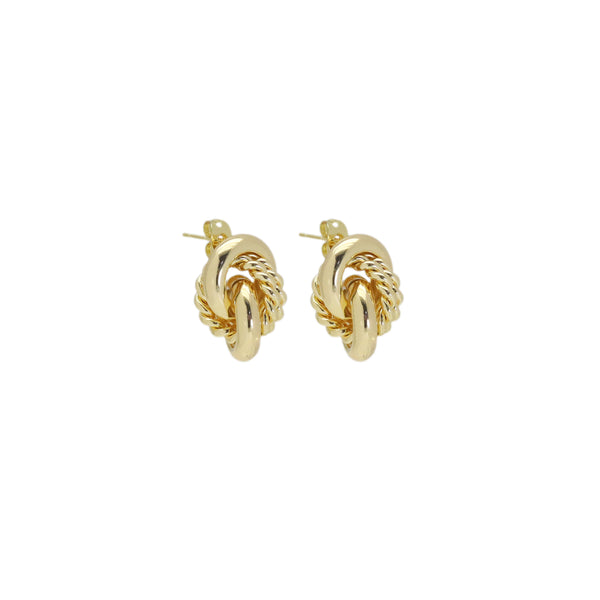 CZ Gold Chunky Twisted Round Ring Stud Earrings, Sku#ZX170