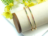 Colorful CZ Micro Pave Double Bar Cuff, Double Bar Rainbow Cubic Zirconia Gold Bracelet, Adjustable Bracelet, 12x53x57mm,sku#X26