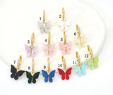 Colorful CZ Enamel Butterfly Hoop Earrings, Sku#EF205