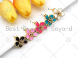 CZ Colorful Lilac Flower Enamel Earrings, Sku#J323