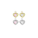 Gold Silver Rectangle Clear Pink CZ Heart Shape Charm, Sku#A165