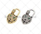 CZ Micro Pave Tiger Head Lock Clasp, Tiger Padlock clasp, Lock clasp, Lock Link, Carabiner clasp, 18x31mm, Sku#K174