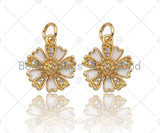 CZ Micro Pave White Enamel Daisy Flower Charm, 18K Gold Filled Flower Charm, Necklace Bracelet Charm Pendant, 13mm, Sku# Y268