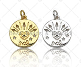 CZ Micro Pave Heart Arrows Eye Star Coin Charm,Sku#L417