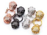CZ Micro Pave Panther Leopard Head Box Insert Clasp,Cubic Zirconia Clasp,Leopard Head Connector, 12x40x12mm, sku#H103