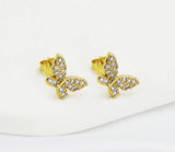 CZ Gold Butterfly Stud Earrings, Sku#Y721